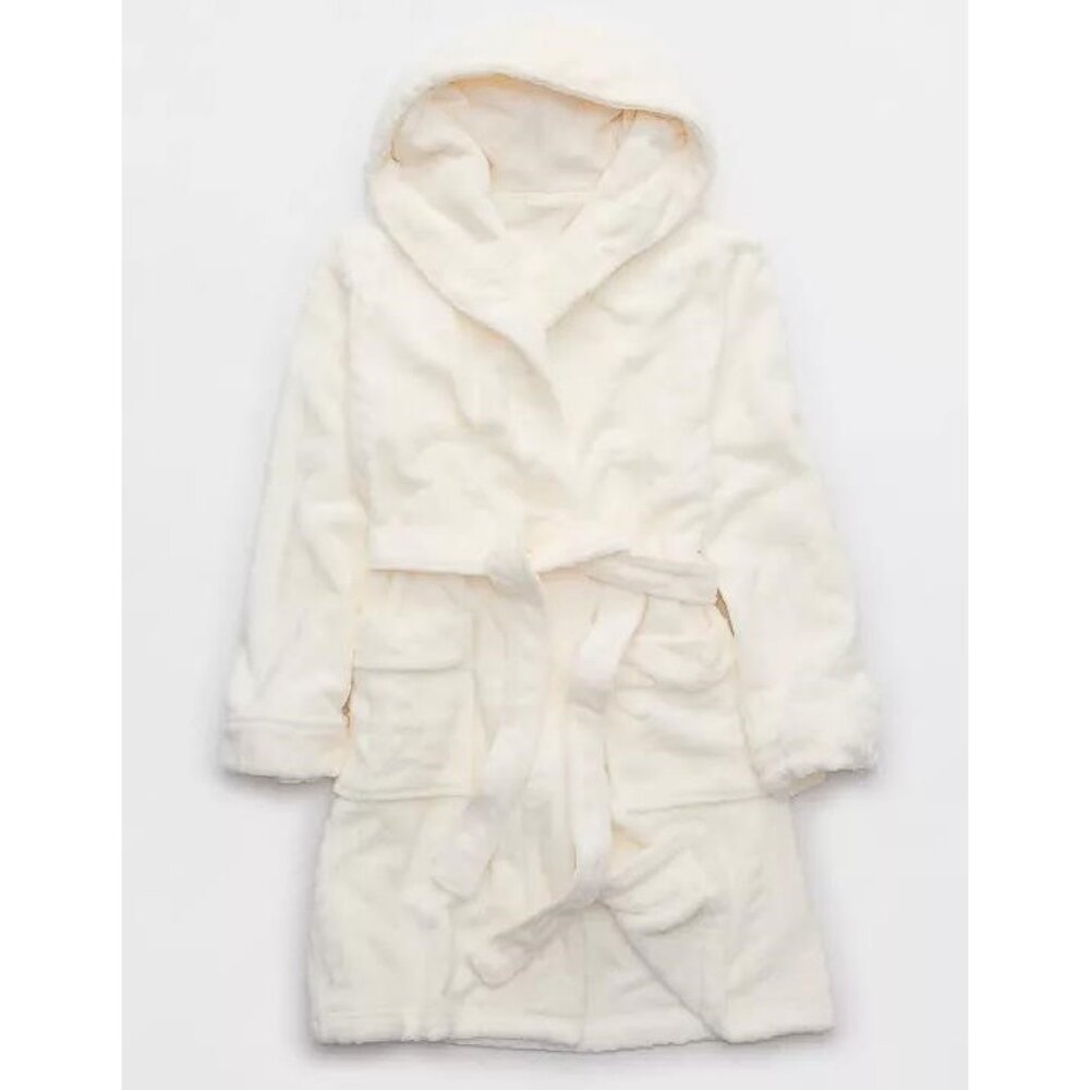AERIE Women's Cable Fleece Robe Size M In Soft Muslin - Picture 3 of 7